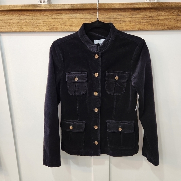 JESSICA Button Up Corduroy Jacket Blazer Lined Mock Collar - Black - Women's 8 - Picture 1 of 12